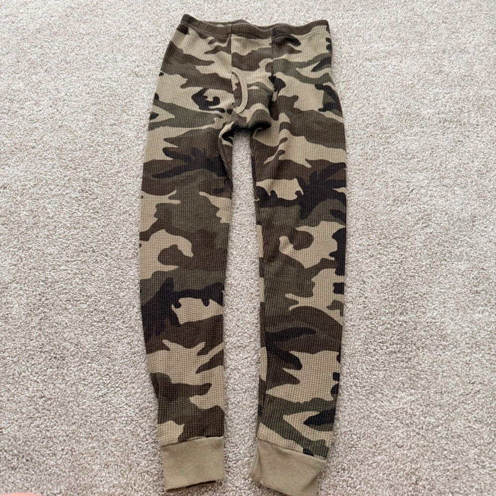 Joe Boxer Thermal Pants Kids Size 10 Green Camo Waffle Knit Long Johns